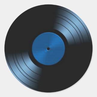 Adesivo Redondo Álbum de Registro de Vinilo Retroativo em Azul