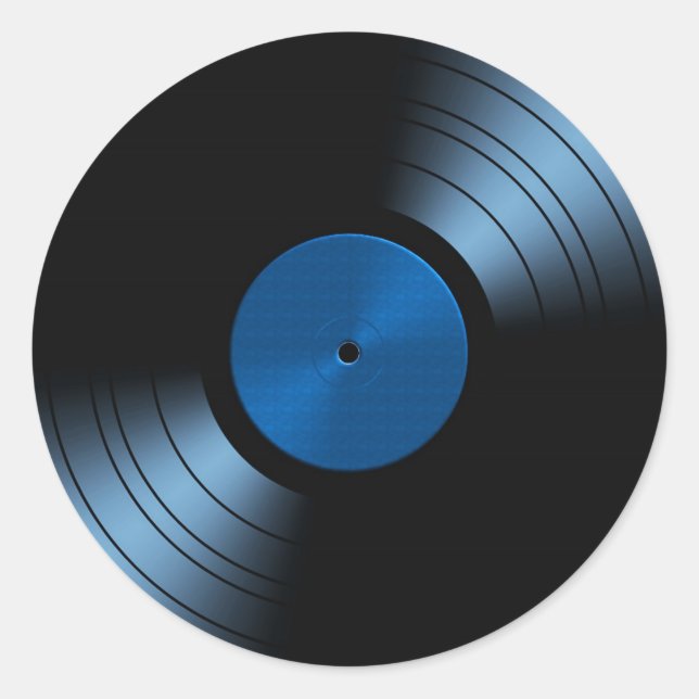 Adesivo Redondo Álbum de Registro de Vinilo Retroativo em Azul (Frente)