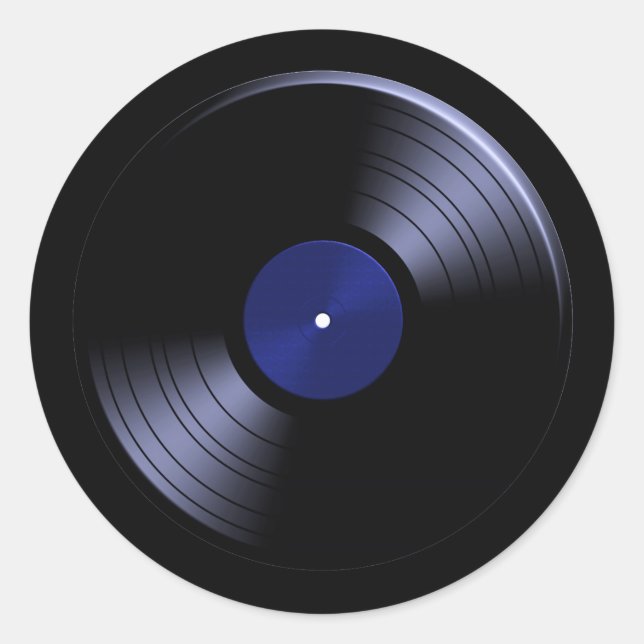 Adesivo Redondo Álbum de Registro de Vinilo Retroativo em Azul (Frente)