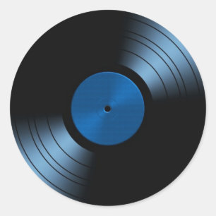 Adesivo Redondo Álbum gravado retro de vinil no azul