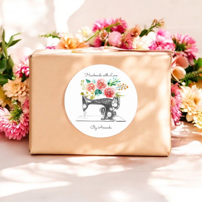 Adesivo Redondo Alcance Branco Da Máquina De Costura Preta (Criador carregado)