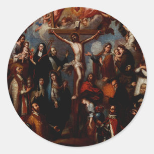 Adesivo Redondo Alegoria da Crucificação com Santos Jesuítas 