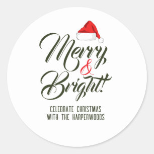 Adesivo Redondo Alegre & Brilhante   Família de Natal Simples e El