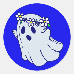 Adesivo Redondo alegre halloween assustador boho floral fantasma