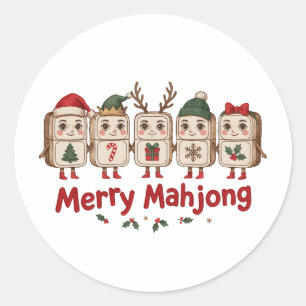 Adesivo Redondo Alegre Natal Mahjong Azulejos Chapéu do Papai Noel