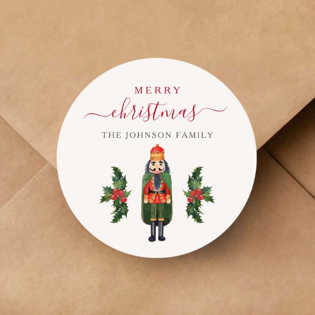 Adesivo Redondo Alegre Quebra-Nozes Feliz Natal (Festive Nutcracker Merry Christmas Classic Round Sticker)
