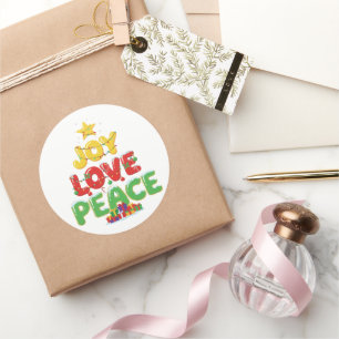 Adesivo Redondo Alegria Amor Paz Árvore de Natal Festiva