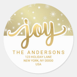 Adesivo Redondo Alegria de Natal Dourada Endereço de Devolução Man