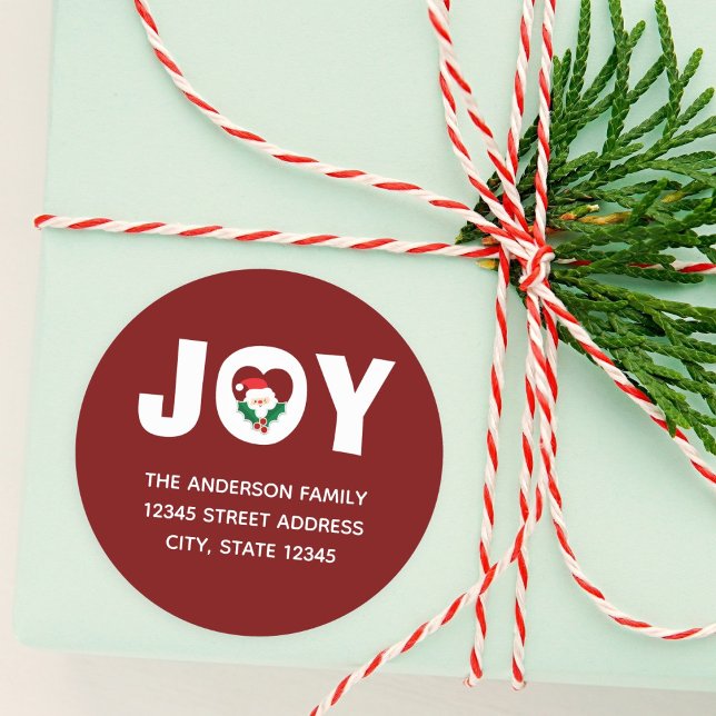 Adesivo Redondo Alegria de Natal moderna com Papais noeis e Holly  (Criador carregado)