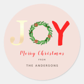 Adesivo Redondo Alegria Dourada moderna Holly Wreath Festiva Holly
