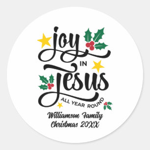 Adesivo Redondo Alegria em Jesus Nome da Família Natal Cristão 