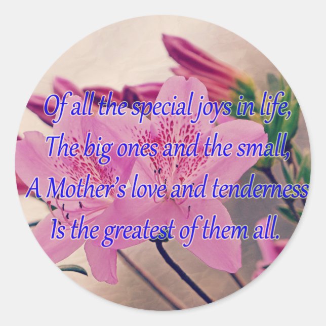 Adesivo Redondo Alegria especial de dia de as mães (Frente)