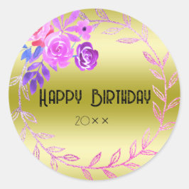 Adesivo Redondo Alegria Floral: Vinheta redonda de aniversário fel