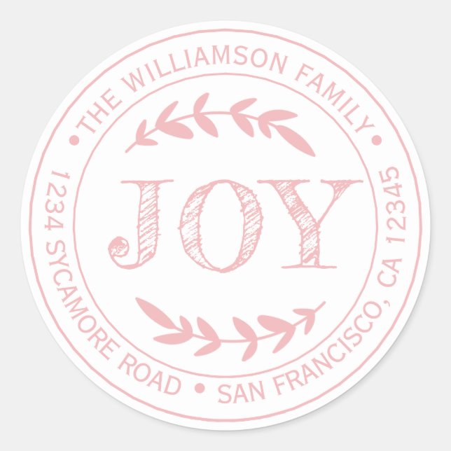 Adesivo Redondo Alegria Moderna de Natal Rústico Endereço de Devol (Frente)