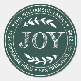 Adesivo Redondo Alegria Moderna de Natal Rústico Endereço de Devol