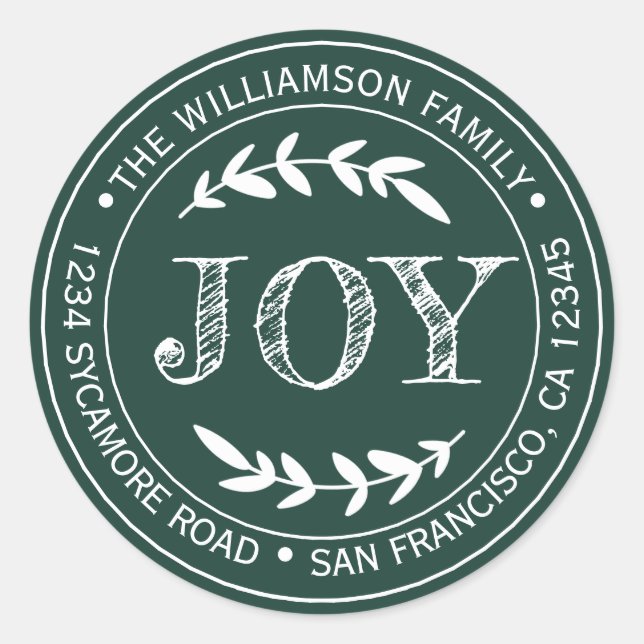 Adesivo Redondo Alegria Moderna de Natal Rústico Endereço de Devol (Frente)