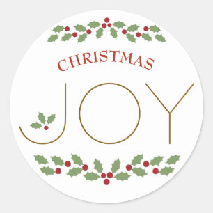 Adesivo Redondo Alegria Palavra Natal Holly Festivo Simples Modern