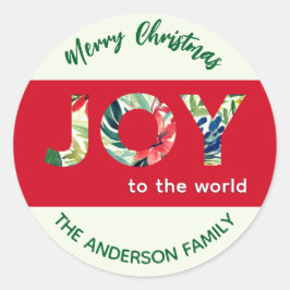 Adesivo Redondo Alegria Para o Mundo Vermelho Festivo Verde Natal 