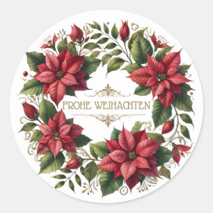 Adesivo Redondo Alemão Frohe Weinachten, Poinsettia Natal