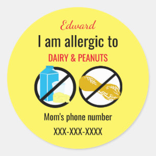 Adesivo Redondo Alérgico aos amendoins e aos miúdos da leiteria