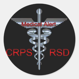 Adesivo Redondo Alerta Médico do CRPS RSD Silver Asclepius Caduceu