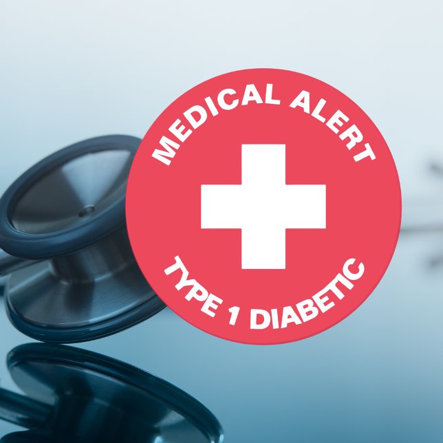 Adesivo Redondo Alerta Médico Personalizado Vermelho Diabético (Personalised Medical Alert Diabetic Red Classic Round Sticker
)
