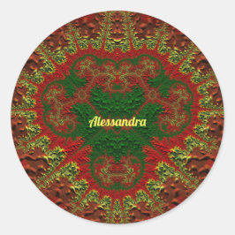 Adesivo Redondo ALESSANDRA BONITO 3D! Dourado, Vermelho e Verde ~
