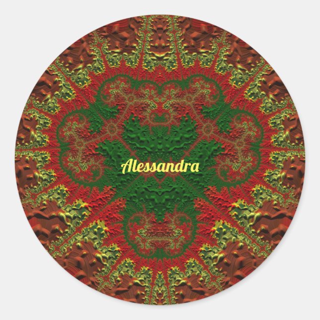 Adesivo Redondo ALESSANDRA BONITO 3D! Dourado, Vermelho e Verde ~ (Frente)