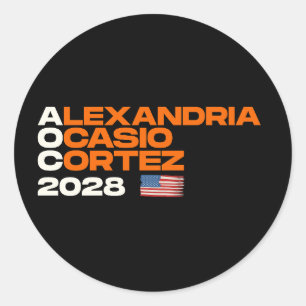 Adesivo Redondo Alexandria Ocasio-Cortez 2028 American Flag