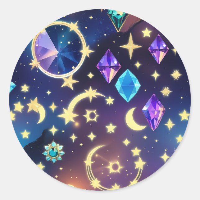 Adesivo Redondo Alexandrita Safira Lua Celestial Luxo Jóia  (Frente)