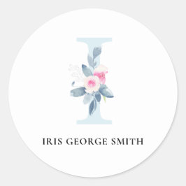 ADESIVO REDONDO ALFABETES FLORAIS AZUIS SUAVES LETRA I