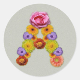 Adesivo Redondo Alfabeto A na Flor
