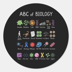 Adesivo Redondo Alfabeto Biologia Educação Ciências Professor Alun