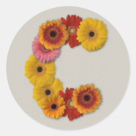 Adesivo Redondo Alfabeto C em Flores