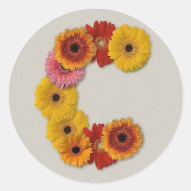Adesivo Redondo Alfabeto C em Flores (Frente)