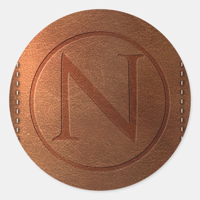 Adesivo Redondo alfabeto couro carta N (Frente)