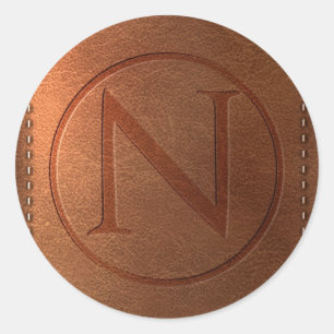 Adesivo Redondo alfabeto couro carta N