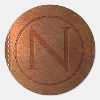 Adesivo Redondo alfabeto couro carta N