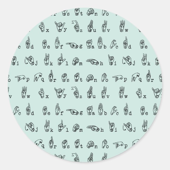 Adesivo Redondo Alfabeto da linguagem de sinais ASL Jade // Americ (Frente)
