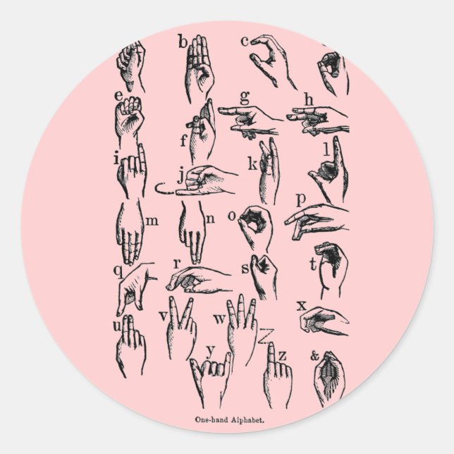 Adesivo Redondo Alfabeto de Idioma de Sinais (Frente)