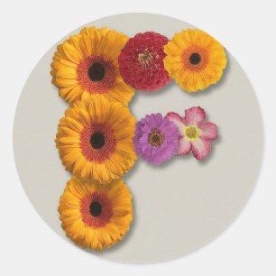 Adesivo Redondo Alfabeto F em Flores