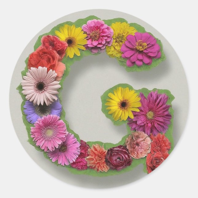 Adesivo Redondo Alfabeto G em Flores (Frente)