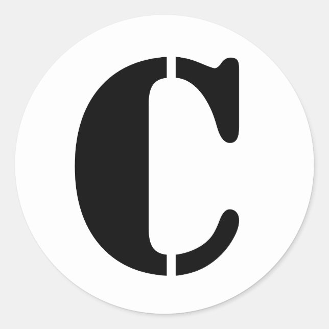 Adesivo Redondo Alfabeto Stencil por Janz - Letra C Branca (Frente)