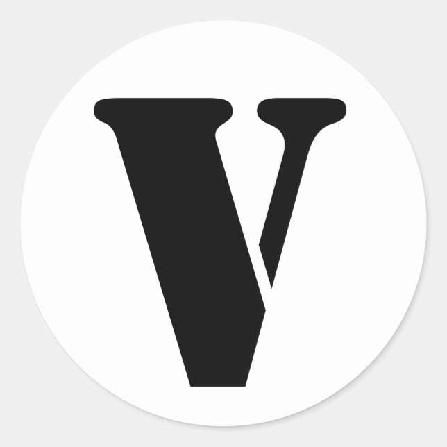 Adesivo Redondo Alfabeto Stencil por Janz - Letra V Branco (Frente)