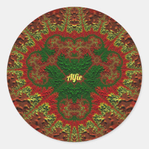 Adesivo Redondo ALFIE BONITO 3D! Dourado, Vermelho e Verde ~