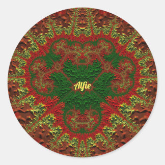 Adesivo Redondo ALFIE BONITO 3D! Dourado, Vermelho e Verde ~