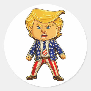 Adesivo Redondo Alfinete de Lapela Chibi Cartoon Trump Feliz Meme