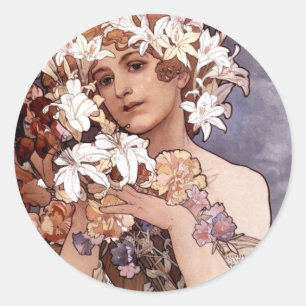 Adesivo Redondo Alfons Mucha: Flor