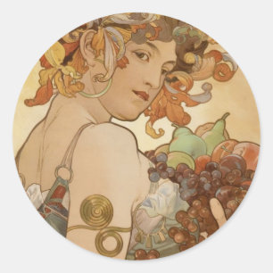 Adesivo Redondo Alfons Mucha - Fruta