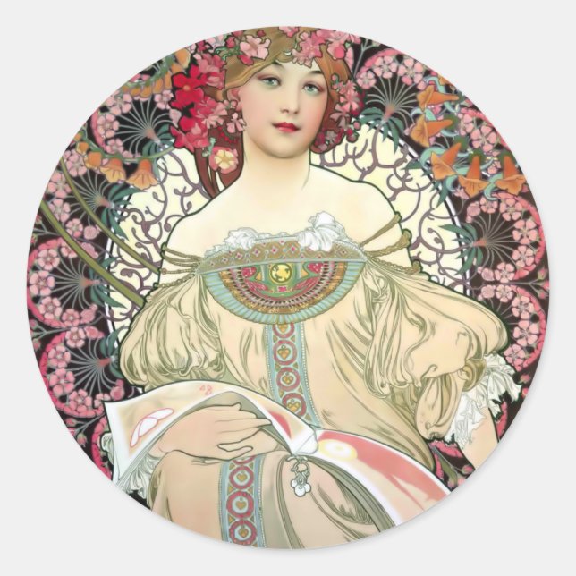 Adesivo Redondo Alfons Mucha Reverie 1897 (Frente)